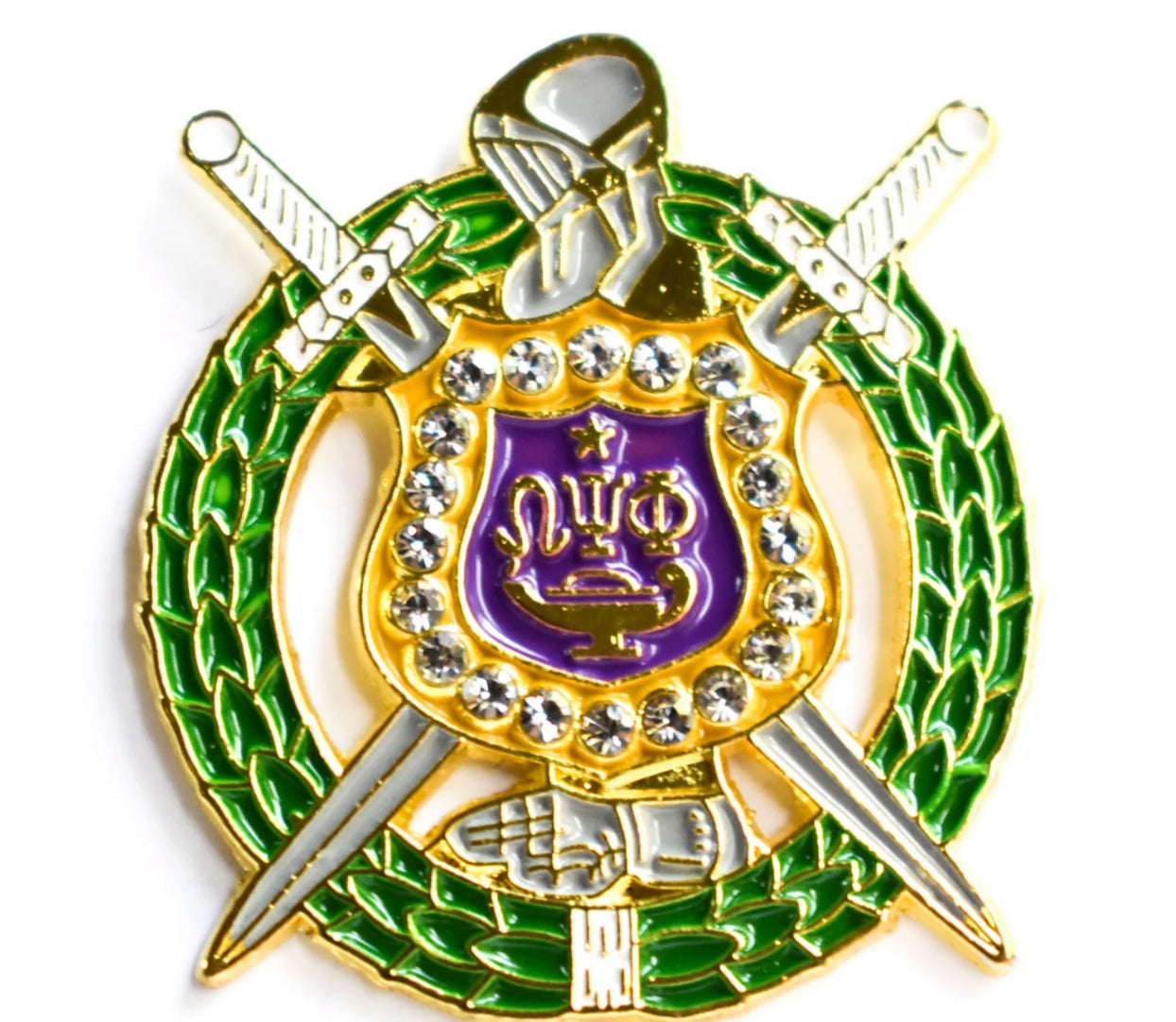 Omega Psi Phi Crystal crest lapel pin. 